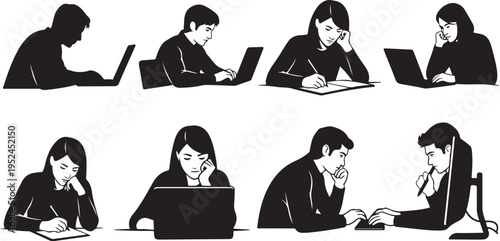 Business people working on laptops in office settings daily