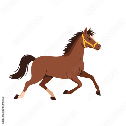 Brown Horse Galloping with Yellow Halter.