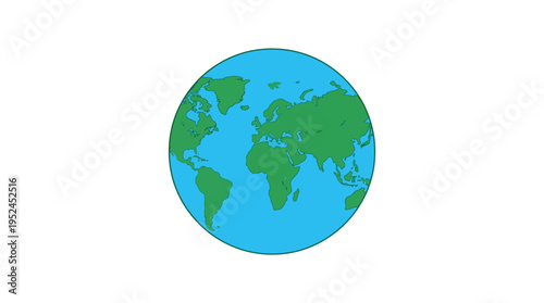 Illustration of a blue globe with green continents on a white background, representing Earth, global geography, and environmental awareness