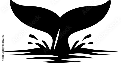 A whale tail splashes into the ocean water with waves