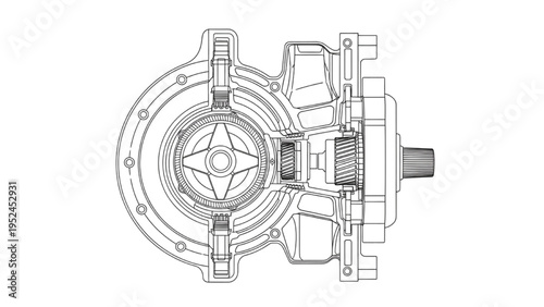 Wankel rotary engine front section, CAD technical 2D drawing