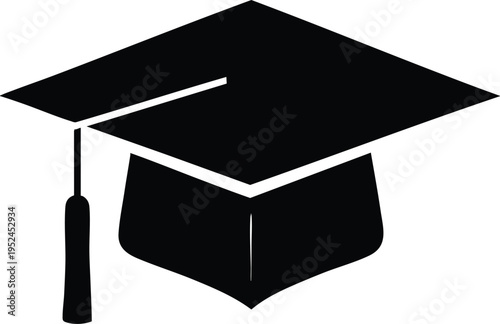 Black graduation cap with tassel academic symbol for education and achievement isolated on white background