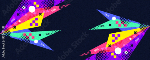 Colorful Memphis Background with Bold Geometric Shapes and Halftone Patterns. Suitable for Banner and Poster Design of Sports, Games, or Kids Events