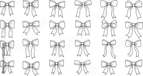 Hand-Drawn Bows Vector Collection: Elegant Ribbon Knots for Gifts, Celebrations, and Decorative Embellishments, Perfect for Festive Design Elements