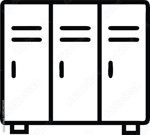 Line art icon of three gym lockers cabinet outline
