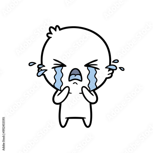 Sad Cartoon Character Crying Tears of Sadness, Emotional Distress, Isolated