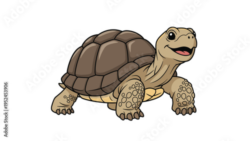 Friendly cartoon tortoise walking slowly with a happy expression on its face as a gentle reptile character design.
