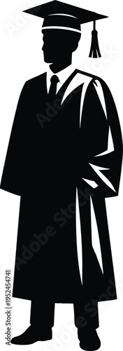 Silhouette of a graduate in cap and gown representing academic achievement and education isolated on white background