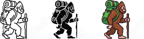 A set of bigfoot hiking icons Vector
