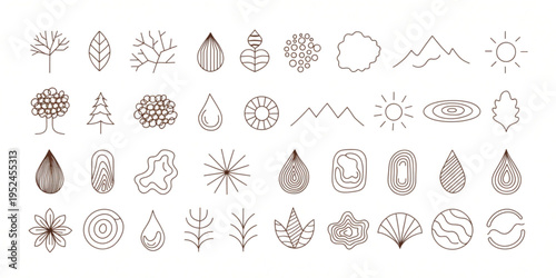 Various natural elements like leaves, flowers, and water droplets are illustrated.