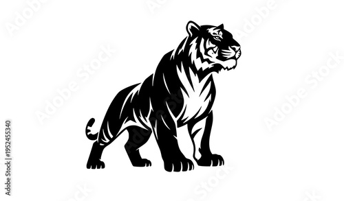 Standing tiger silhouette bold vector logo design big cat tattoo style isolated on white