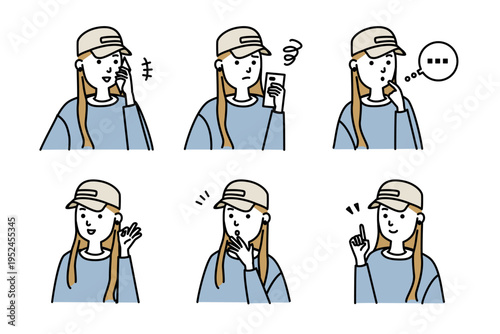 いろいろな表情の若い女性