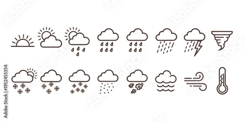 Weather forecast icons display various cloud types and precipitation