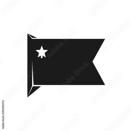 Black flag with a white star icon, simple graphic design, isolated on white background