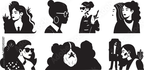 Silhouette portraits of diverse women in various stylish poses