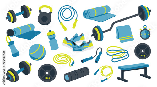 Fitness and Gym Equipment Collection Set