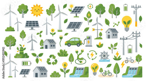 Renewable Energy and Green Technology Icons Set