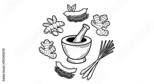 Herbal Medicine Preparation - Mortar and Pestle with Natural Ingredients.