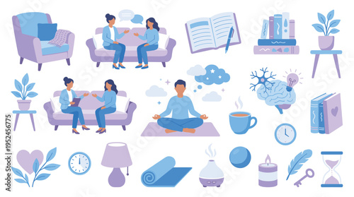 Mental Health and Wellness Therapy Icons Set