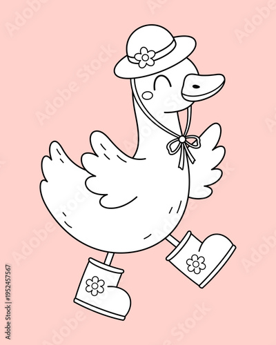Silly goose coloring page, Silly goose on the loose, Funny duck outline, Farm animal coloring for kids and adults, Cottagecore doodle, Retro groovy aesthetic.
