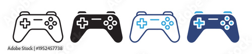 Game Controller Icon Set Vector Collection with Video Game Pad, Joystick and Gaming Device Symbols in Outline and Solid Styles
