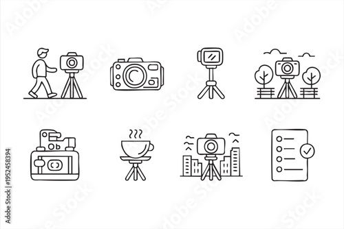 Camera and photography outline icons collection for bloggers influencers and creative professionals