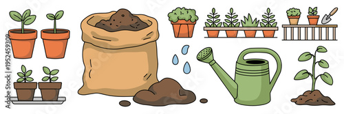 Flat design gardening icons - Great for educational materials, outdoor hobby content, or nature blogs.