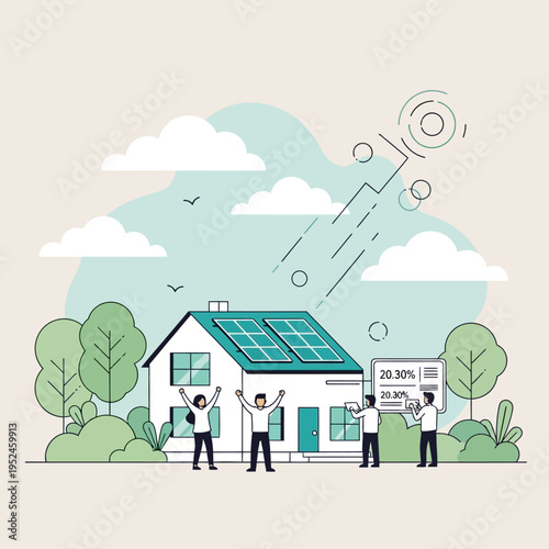 People celebrating solar panel installation on their home.