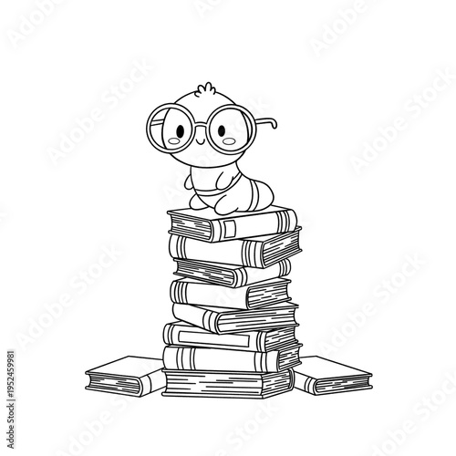 A little boy sits reading a book atop a stack of literature in a library to gain knowledge and wisdom for his school education