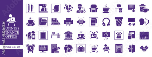 Business, Finance, and Office Outline Icon Set , Corporate, Accounting, Banking, Office Management, and Startup Essentials Vector Pack