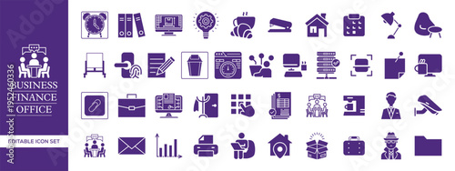 Business, Finance, and Office Outline Icon Set , Corporate, Accounting, Banking, Office Management, and Startup Essentials Vector Pack