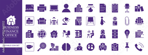 Business, Finance, and Office Outline Icon Set , Corporate, Accounting, Banking, Office Management, and Startup Essentials Vector Pack