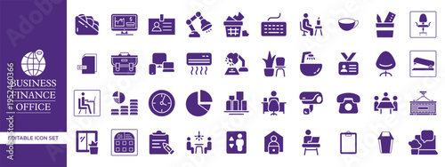 Business, Finance, and Office Outline Icon Set , Corporate, Accounting, Banking, Office Management, and Startup Essentials Vector Pack