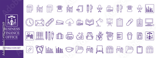 Business, Finance, and Office Outline Icon Set , Corporate, Accounting, Banking, Office Management, and Startup Essentials Vector Pack