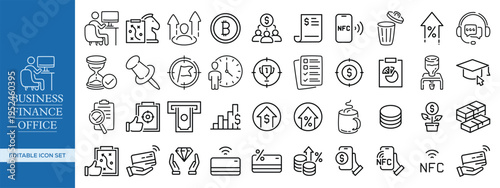 Business, Finance, and Office Outline Icon Set , Corporate, Accounting, Banking, Office Management, and Startup Essentials Vector Pack