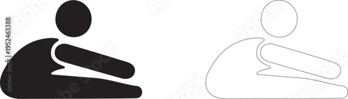 Hamstring stretch. Vector icon of a seated person bending forward with his legs extended.