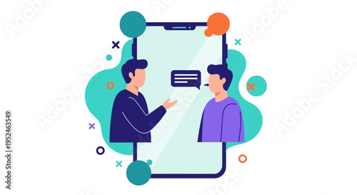 Digital conversation between two men on a smartphone screen, illustrating online communication and virtual interaction concepts