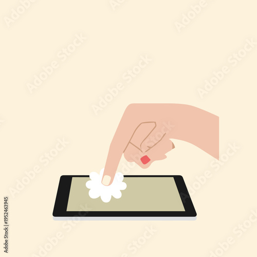 A Finger Gently Pressing a Soft, Puffy Digital UI Button