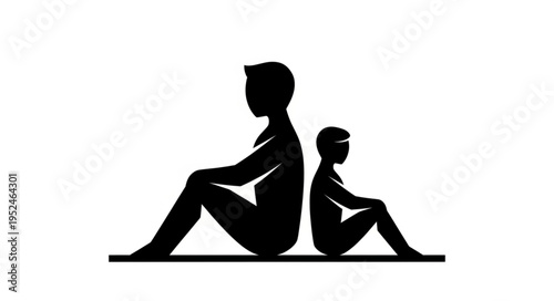 Silhouette of Father and Child Sitting Back to Back.