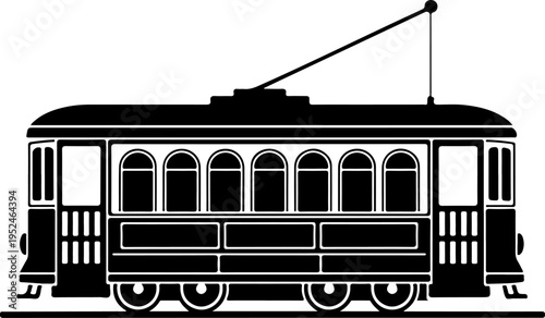 Vintage Classic city streetcar silhouette vector illustration