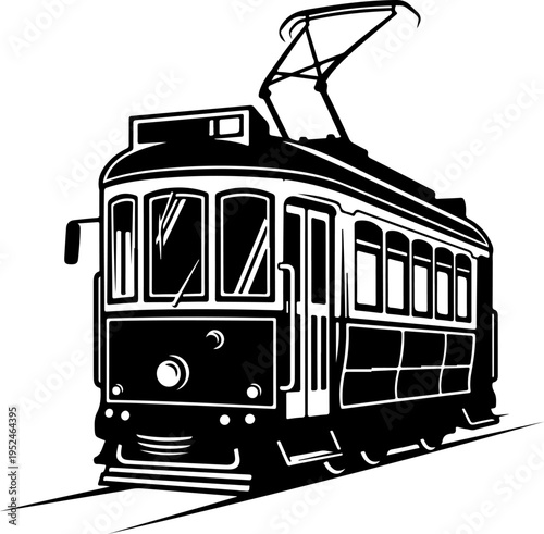 Vintage Classic city streetcar silhouette vector illustration
