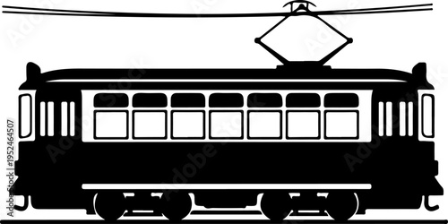 Vintage Classic city streetcar silhouette vector illustration