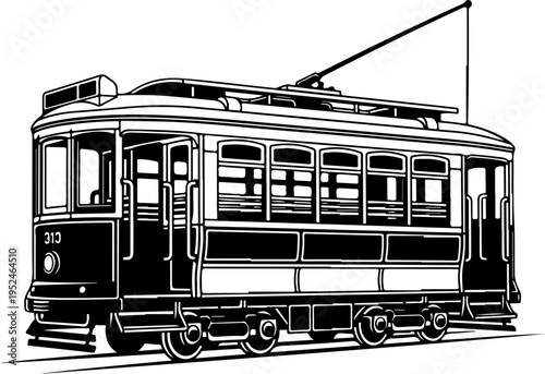 Vintage Classic city streetcar silhouette vector illustration
