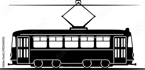 Vintage Classic city streetcar silhouette vector illustration
