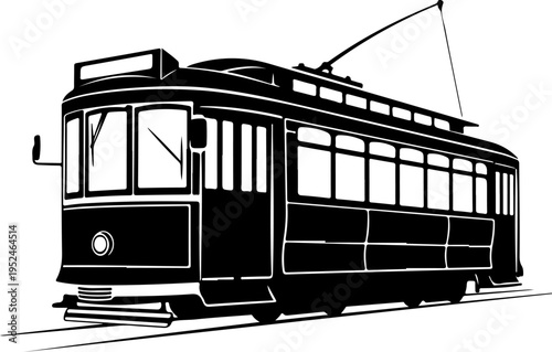 Vintage Classic city streetcar silhouette vector illustration