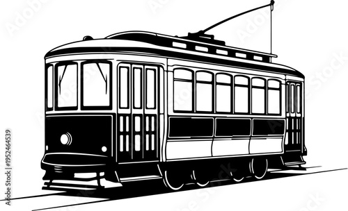 Vintage Classic city streetcar silhouette vector illustration