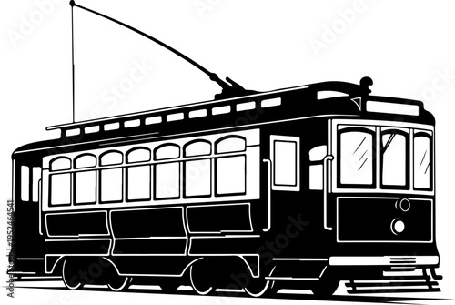 Vintage Classic city streetcar silhouette vector illustration