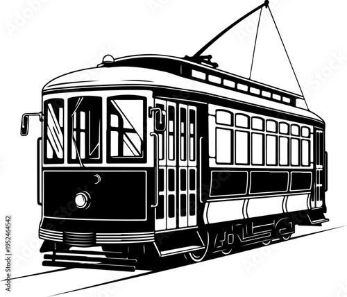 Vintage Classic city streetcar silhouette vector illustration