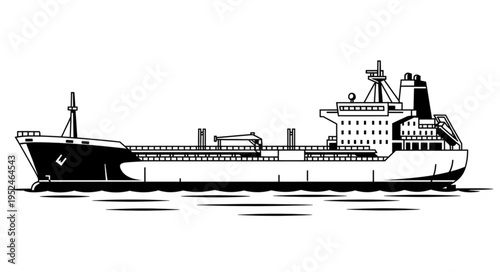 Detailed illustration of a large cargo ship at sea.