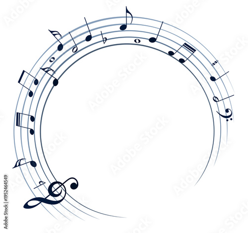 A round frame with music notes.